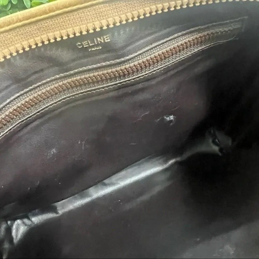 CELINE Vintage Macadam Brown Coated Canvas Clutch Pouch Cosmetic Bag